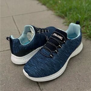 Spalding Dark Blue Knit Sneakers with Light Blue Lining